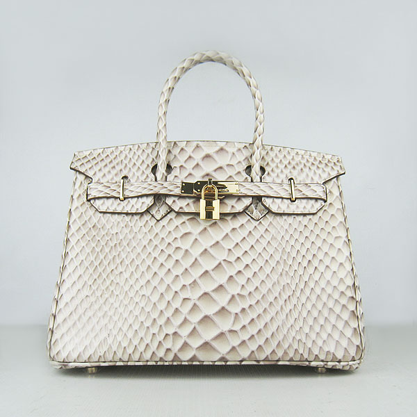 Replica Hermes Birkin 30CM Fish Veins Leather Bag Cream 6088 On Sale - Click Image to Close